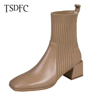 autumn winter chelsea boots women 2021 high quality brown black beige ankle boots for femal shoes short knitted gothic shoes