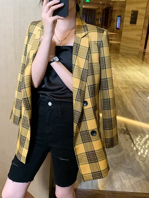 

Fashion Plaid blazer women Jacket spring fall New high quality casual loose business Femme Blazer women coat women suit women