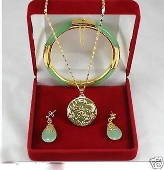 

New Jewelry green JADE necklace pendants earrings bracelets Set