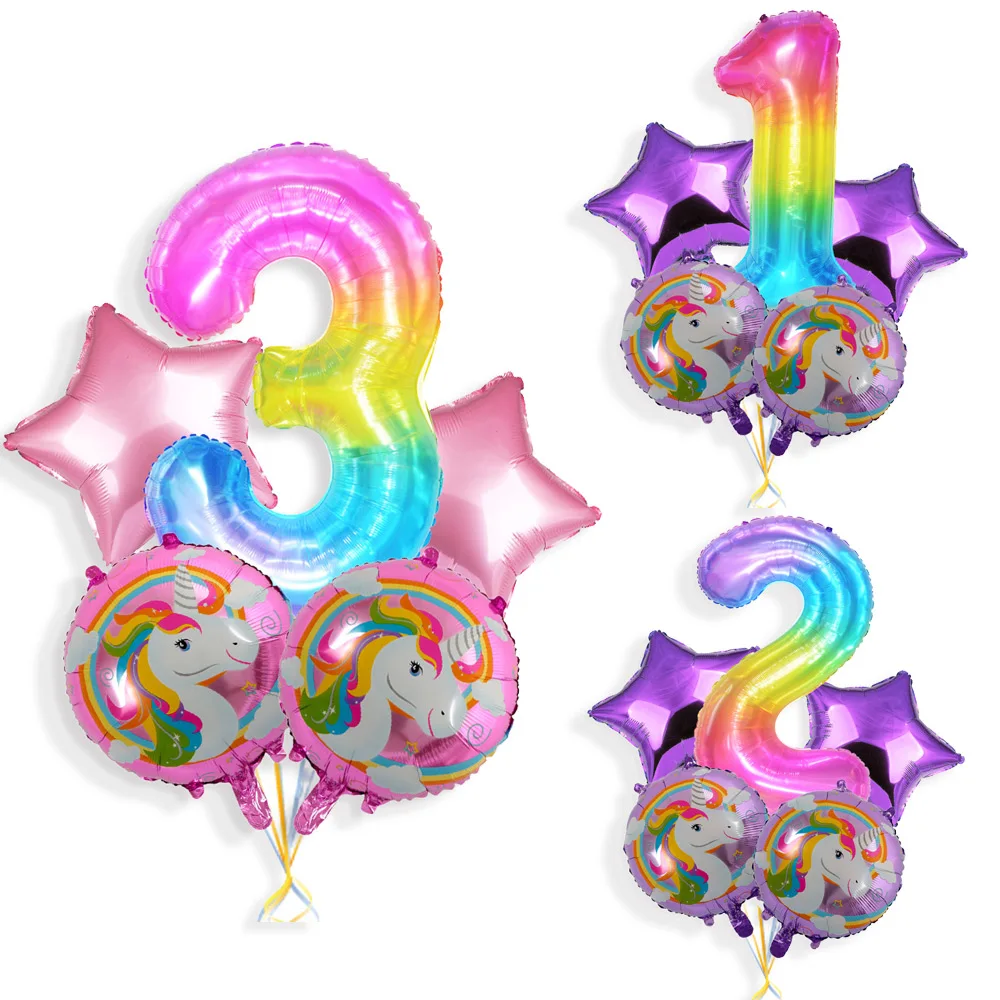 Праздничные шарики с единорогом 5 шт. 40 дюймов шары радужными цифрами декорация