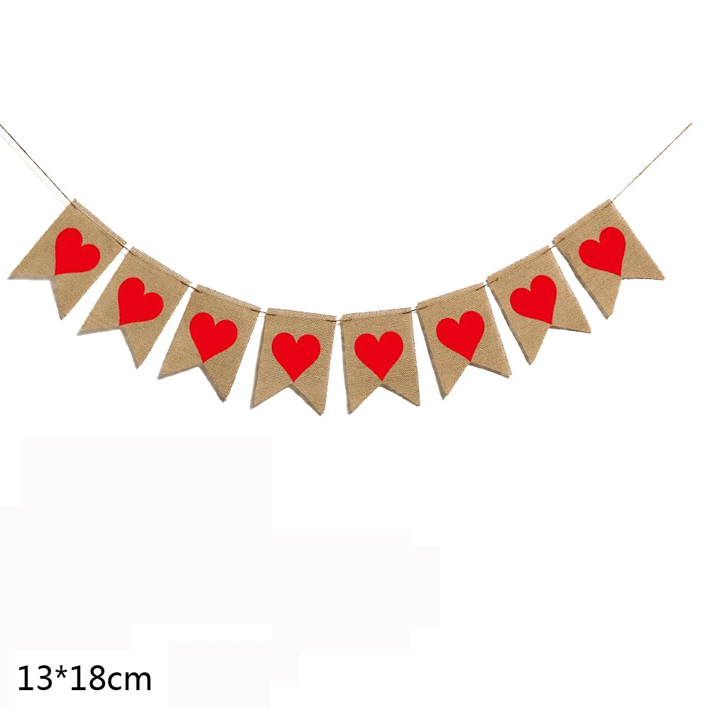 День Святого Валентина Любовь Сердце деревенский Hessian джутовые льняные флажки