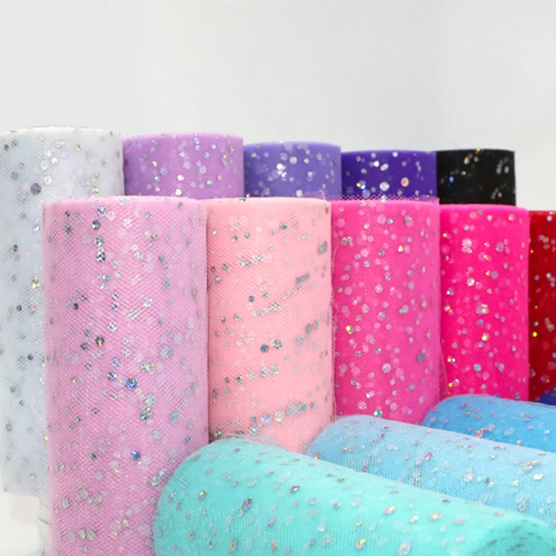 

10 Yards 15cm Tulle Roll Glitter Sequin Organza Tutu Fabric Wedding Decoration Tulle White Tulle Birthday Party Supplies