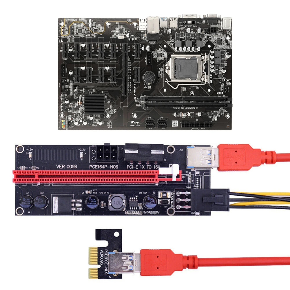 

LGA1151 B250 BTC Mining Motherboard DDR4 Miner Board Kit with G3900 CPU 12x009S Adapter Card PCIE 1x 16x Graphics Card Slots