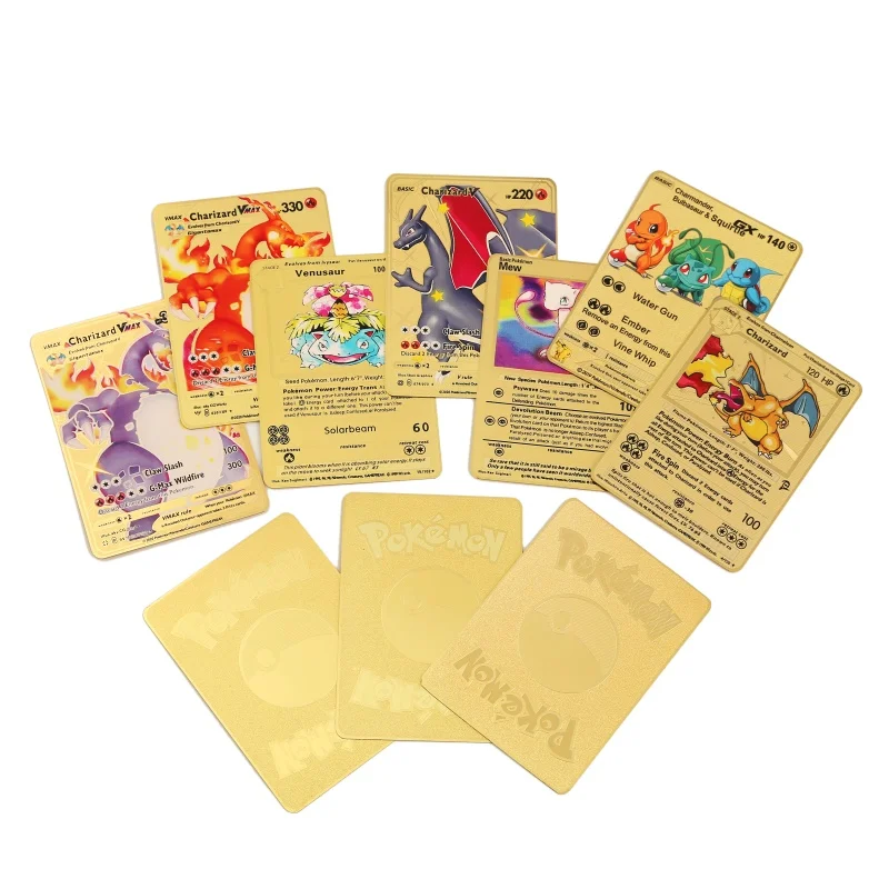 

Pokemon Card Vmax GX EX Anime Character Pikachu Charizard Eevee Venusvur Metal Card Collection Card Children's Birthday Gift