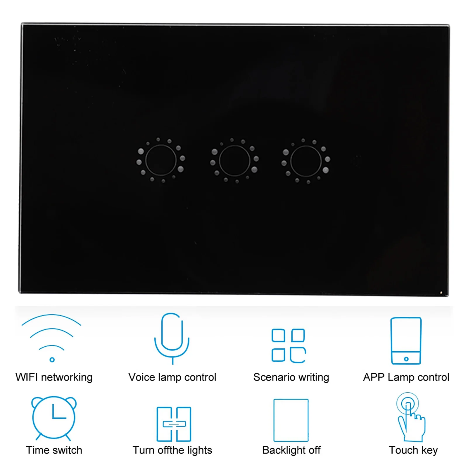 

95-240V 1/2/3 Gang Smart WIFI Wireless Touch Switch Panel US Standard Switch Remote APP Control (Black US Plug)