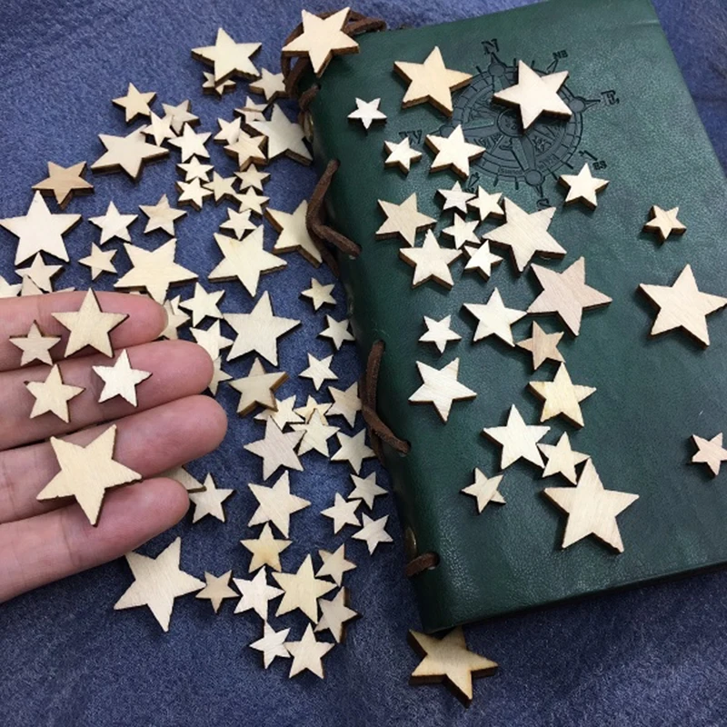 

100pcs Mixed Mini Wooden Stars DIY Crafts Christmas Home Decorations ScrapBooking Wood Buttons Party