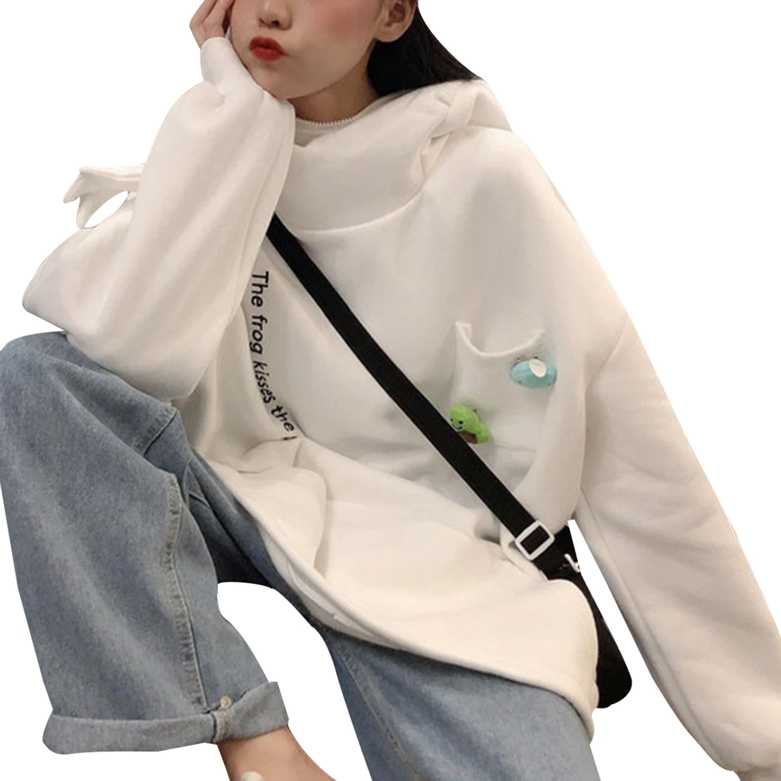 

Lover Cute Long Sleeve Sweatshirt Boys Girls Loose Cartoon Print Tops Valentine's Day Casual High Collar Pocket Hoodie Clothing