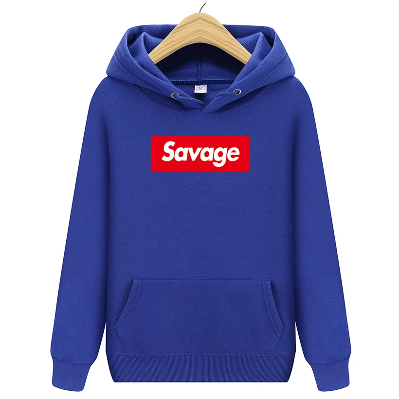 Осенне-зимняя Модная брендовая толстовка с капюшоном с надписью Savage Mans уличные мужские толстовки-худи хип-хоп спортивные костюмы мужские толстовки - Цвет: Синий