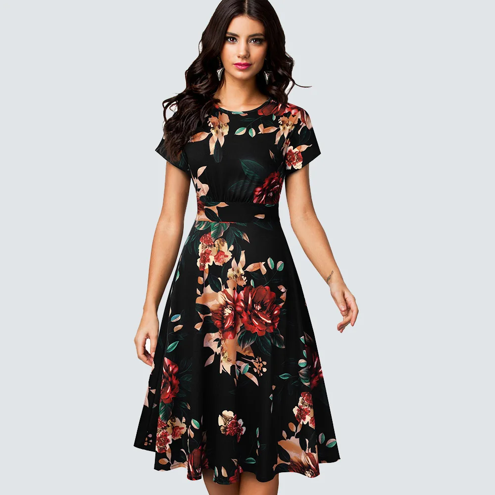 Yellow Floral Винтажное женское платье трапециевидной формы с цветочным принтом, элегантные летние вечерние плиссированные платья HA102 - Цвет: Yellow Floral