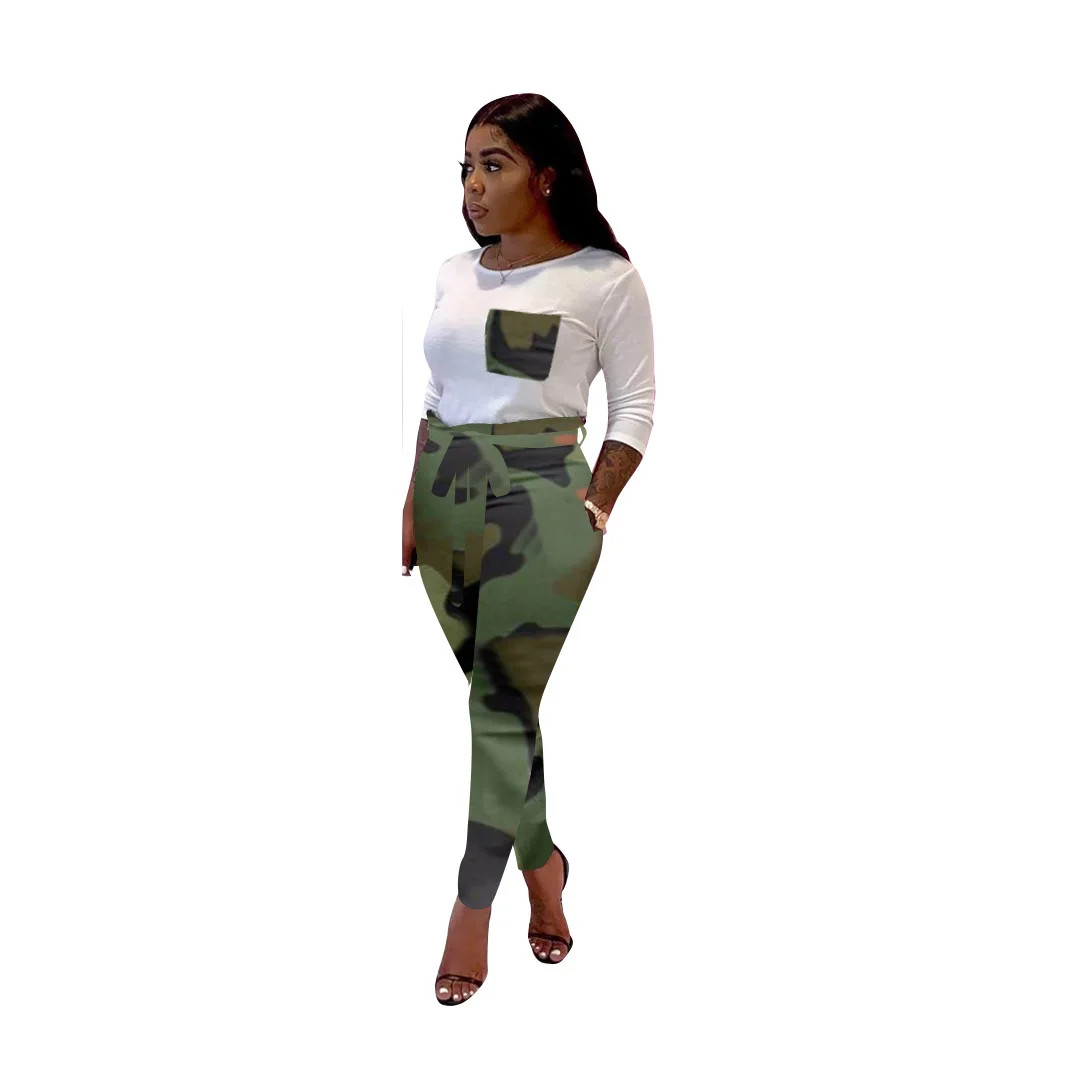 

Fashion print simple casual stitching women's two piece suit