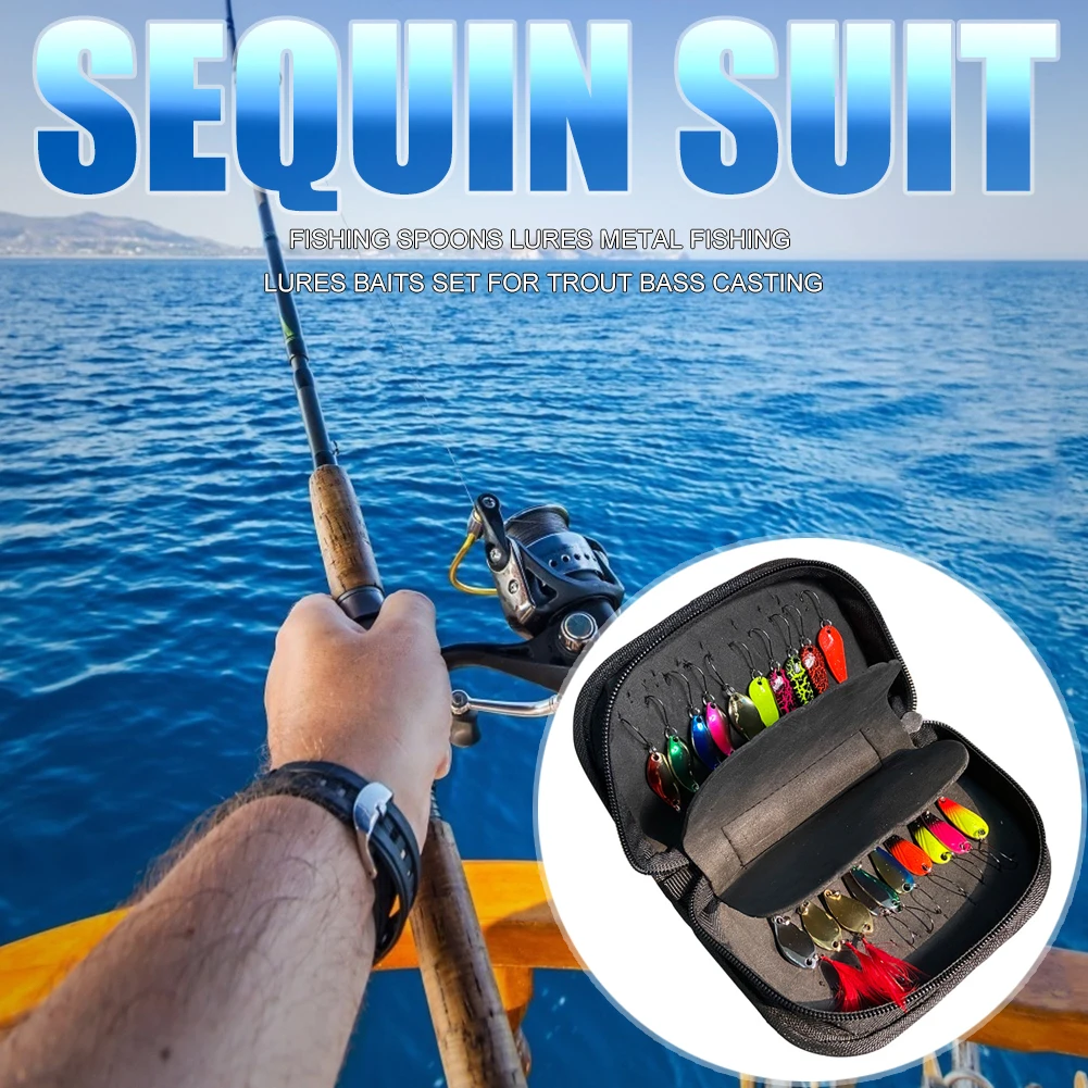 

Practical Fishing Fake Bait Box 20pcs Fishing Lure Sequin Spoon Baits Set with Zipper Storage Bag Fishing Tackle Tools