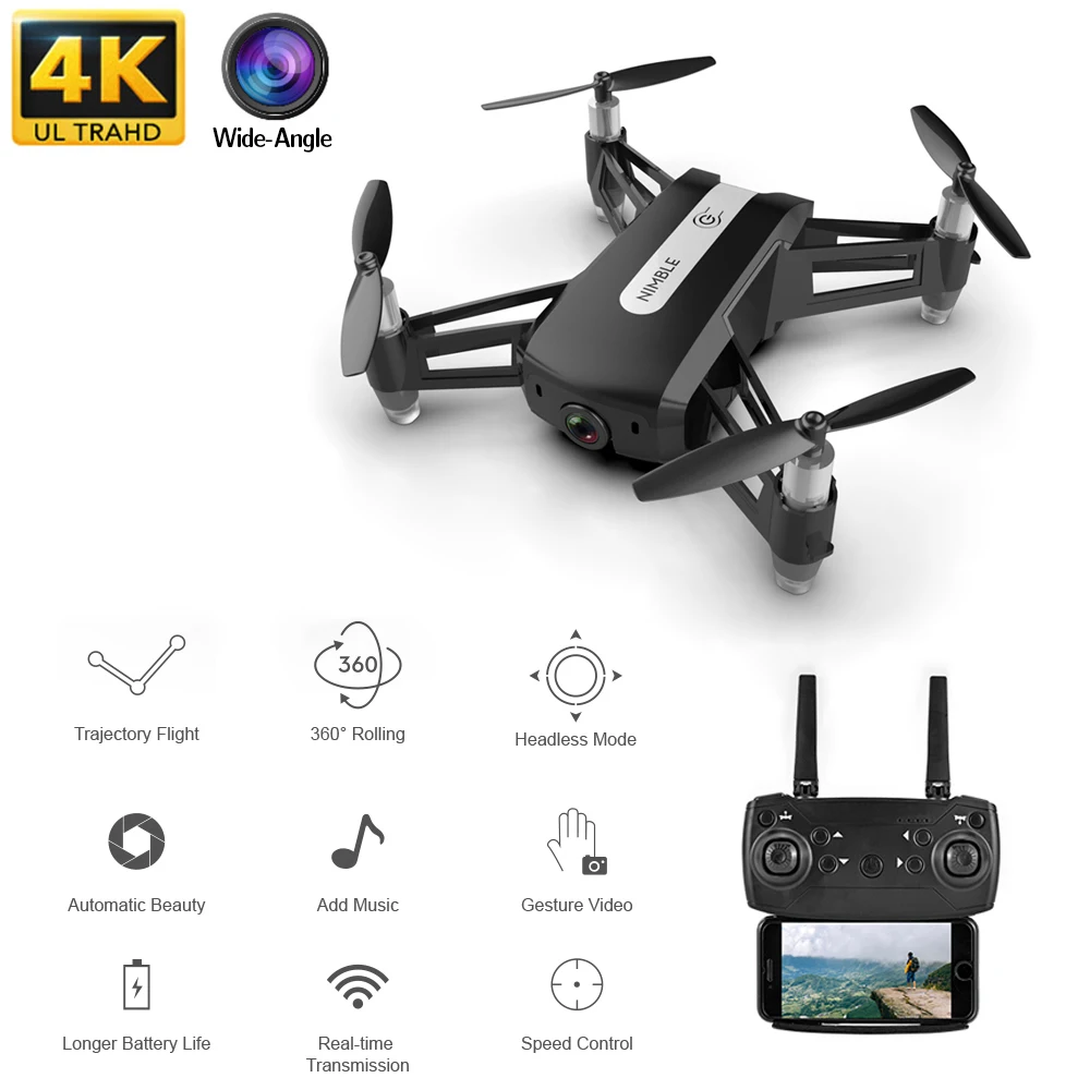 RC 4K Drone с HD-камерой WiFi 1080 широкоугольная камера Follow Me Quadcopter FPV складной кронштейн