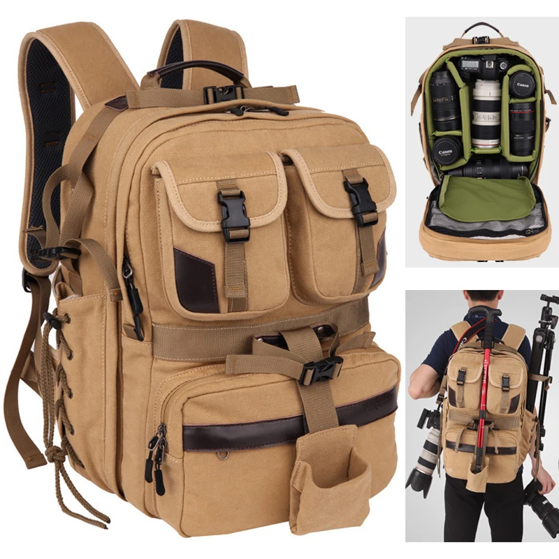 

Camera Canvas Soft Shoulders DSLR Waterproof Large Capacity Travel Backpack Bag Video Photo Tripod Case for Canon Nikon Sony SLR