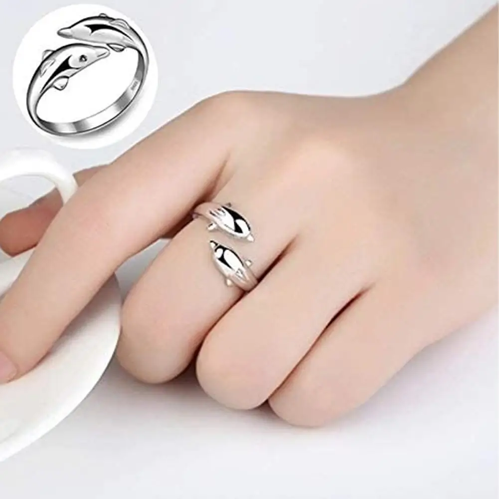 

Dolphin Shape Adjustable Open Ring Fashion Silver Color Exquisite Jewelry Ring For Women Party Wedding Engagement Gift