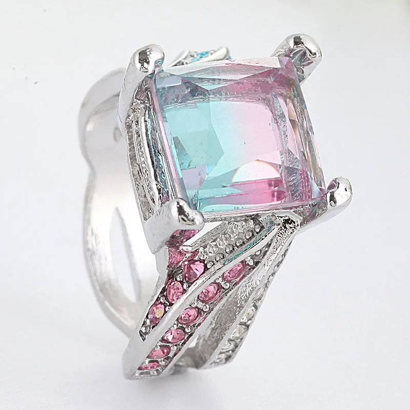 Роскошные красочные циркониевые кольца модные большие квадратные Кристальные