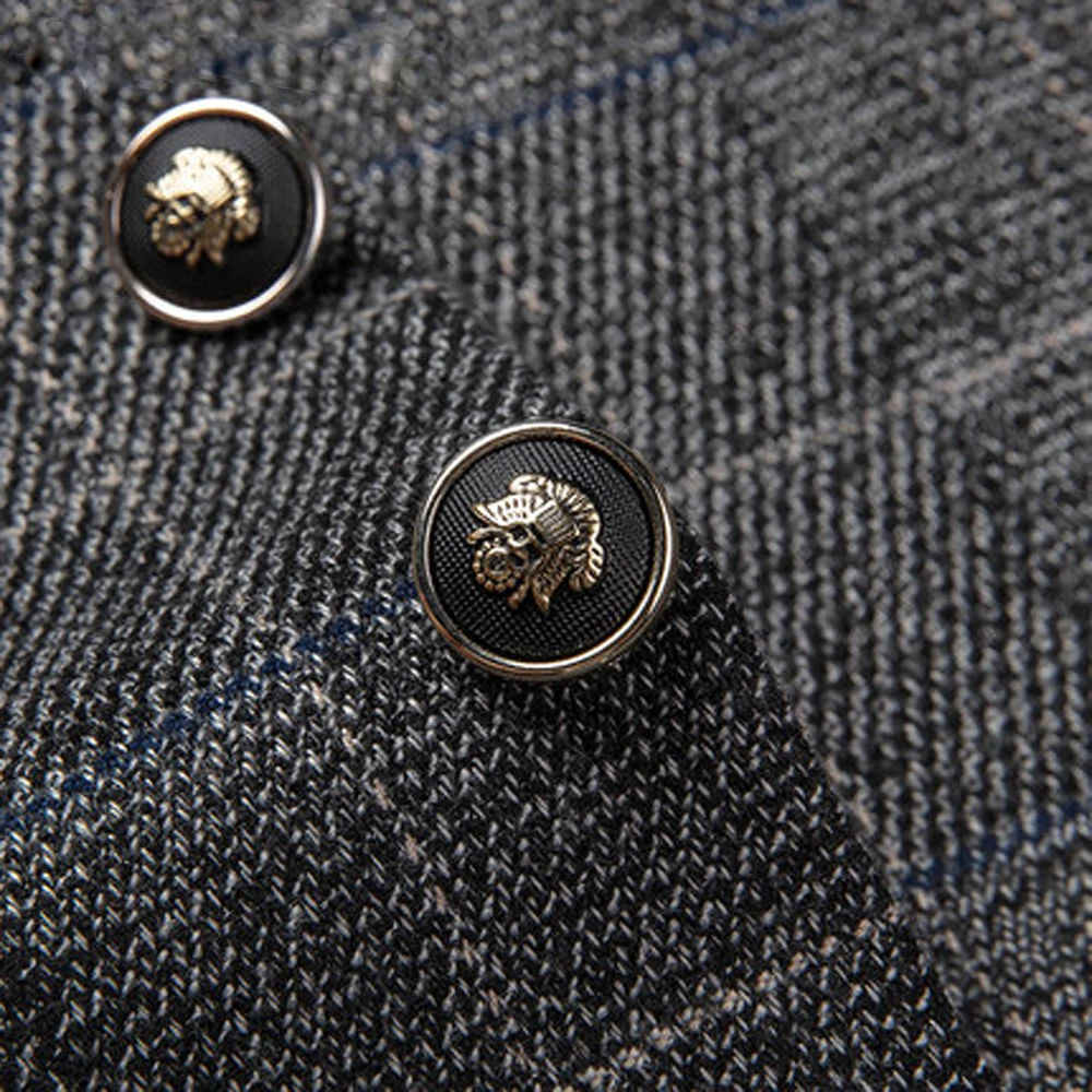 Мужской твидовый Приталенный жилет серый клетчатый деловой в елочку британском