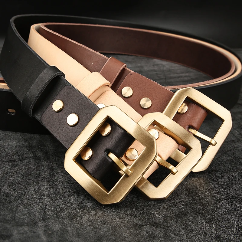 39mm Genuine Leather High Quality Belts For Men Jeans Cowskin Casual Belts Cowboy Waistband Solid Brass Pin Belt Buckle