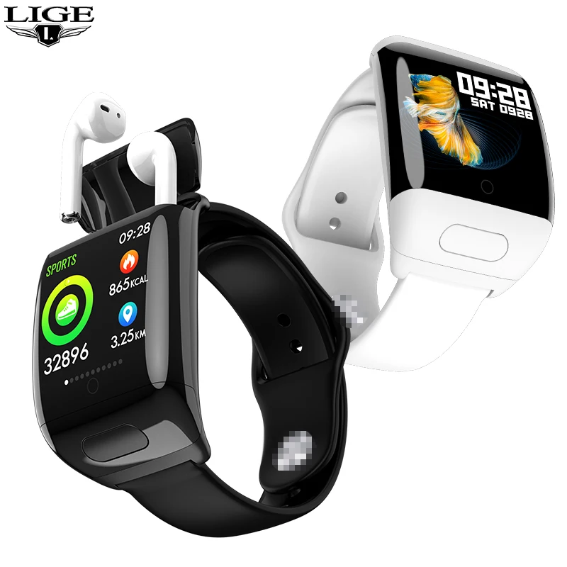 

Смарт-часы LIGE мужские спортивные с TWS, Bluetooth, пульсометром и тонометром