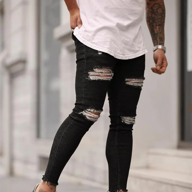 

Long Pencil Pants Ripped Jeans Slim Spring Hole Men Fashion Thin Skinny Jeans Male Hip-hop Trousers Clothes Clothing 2021