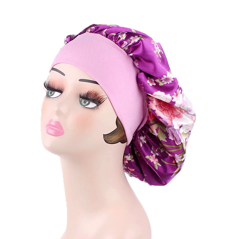 

Women Oversized Bonnet Satin Floral Wide Band Bandana Silky Turban Headwrap Hat Night Sleep Cap Bandeau Cheveux Girls Headwear