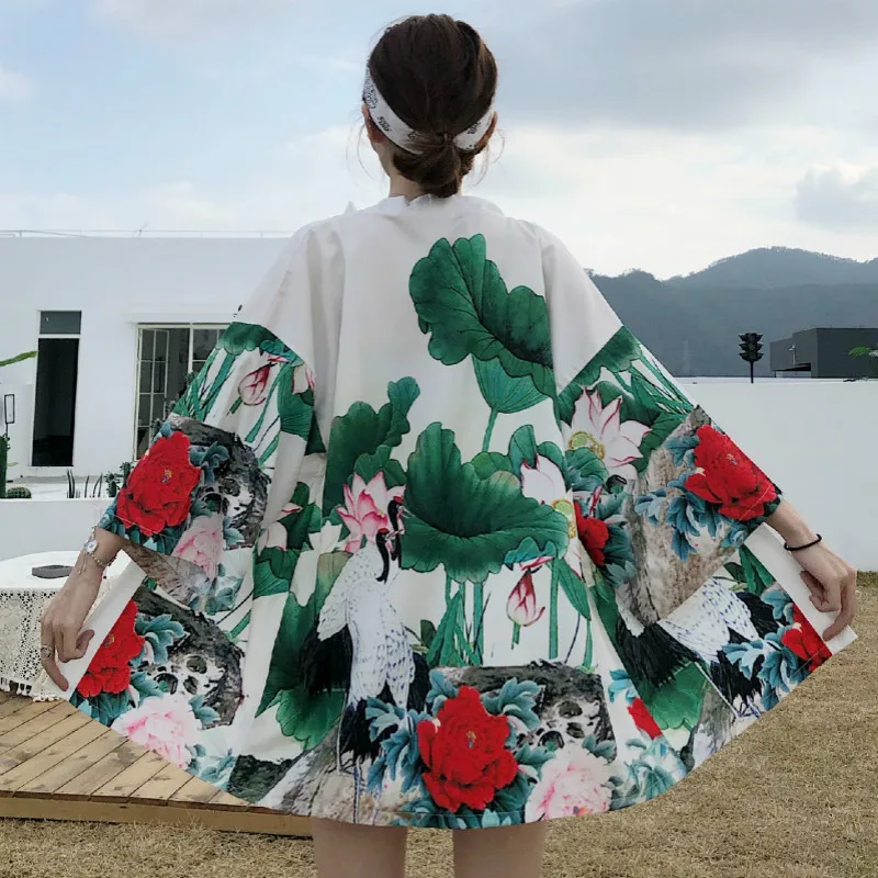 Женское японское кимоно кардиган уличная одежда модный костюм свободная рубашка