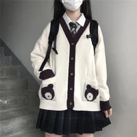 japanese preppy style spring autumn women lolita sweater bear animal knitted outerwear cute kawaii mori girl sweet cardigan