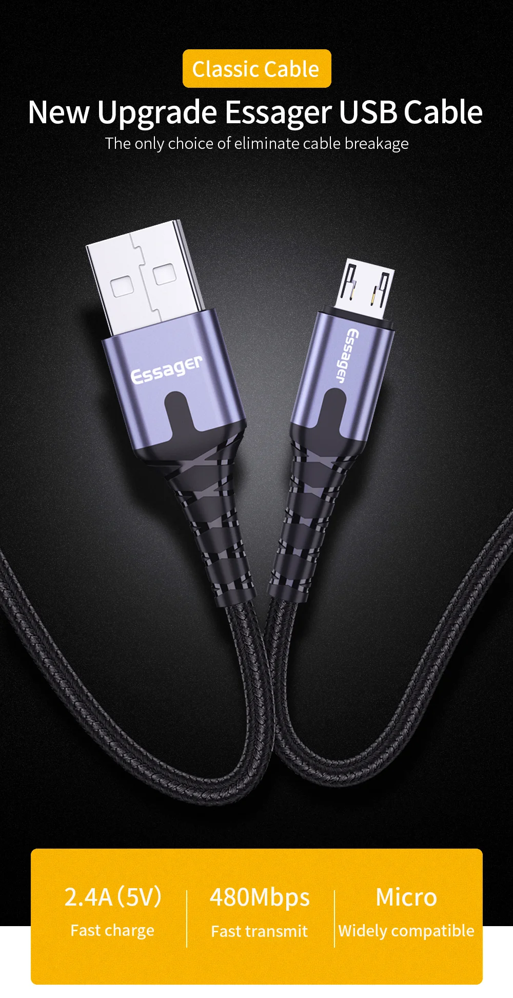 Essager светодиодный Micro USB кабель для быстрой зарядки и передачи данных провод шнур 2m 3M USB зарядное устройство через Micro USB кабель для samsung Xiaomi LG Android мобильного телефона