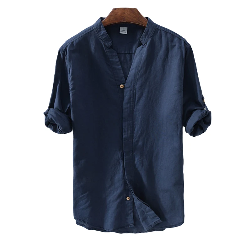 

Cotton Linen Casual Shirts For Men Basic Classic White Shirt 2020 Autumn Male Long Sleeve Stand Collar Breathable Men's Clothing