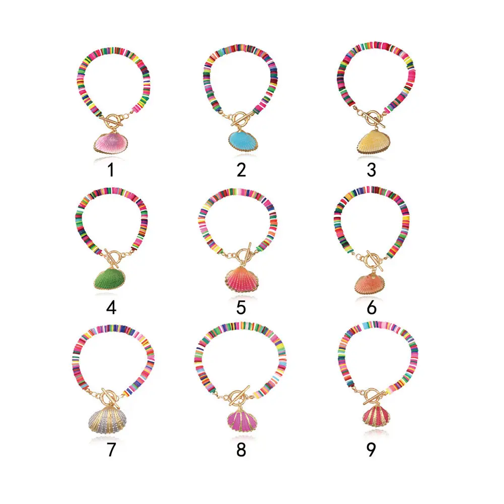 

Natural Shell Elastic Bracelet Bohemian Colorful Polymer Clay Beaded Bracelets for Women Holiday Seashell Beach Party Jewelry