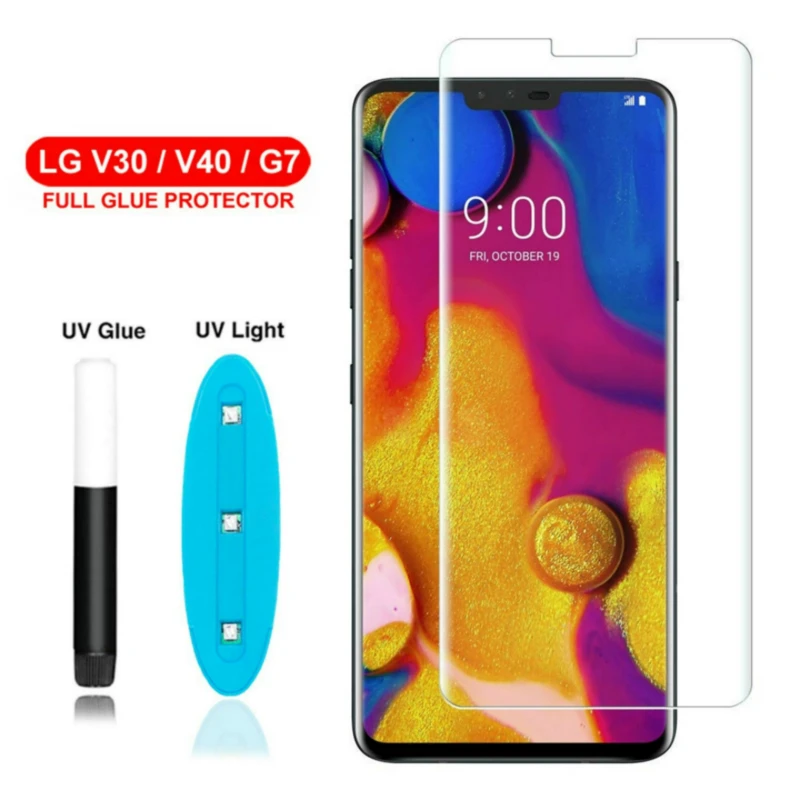 УФ жидкое закаленное стекло для LG V30 V40 G7 ThinQ защитная 3D изогнутая пленка UV клей G8