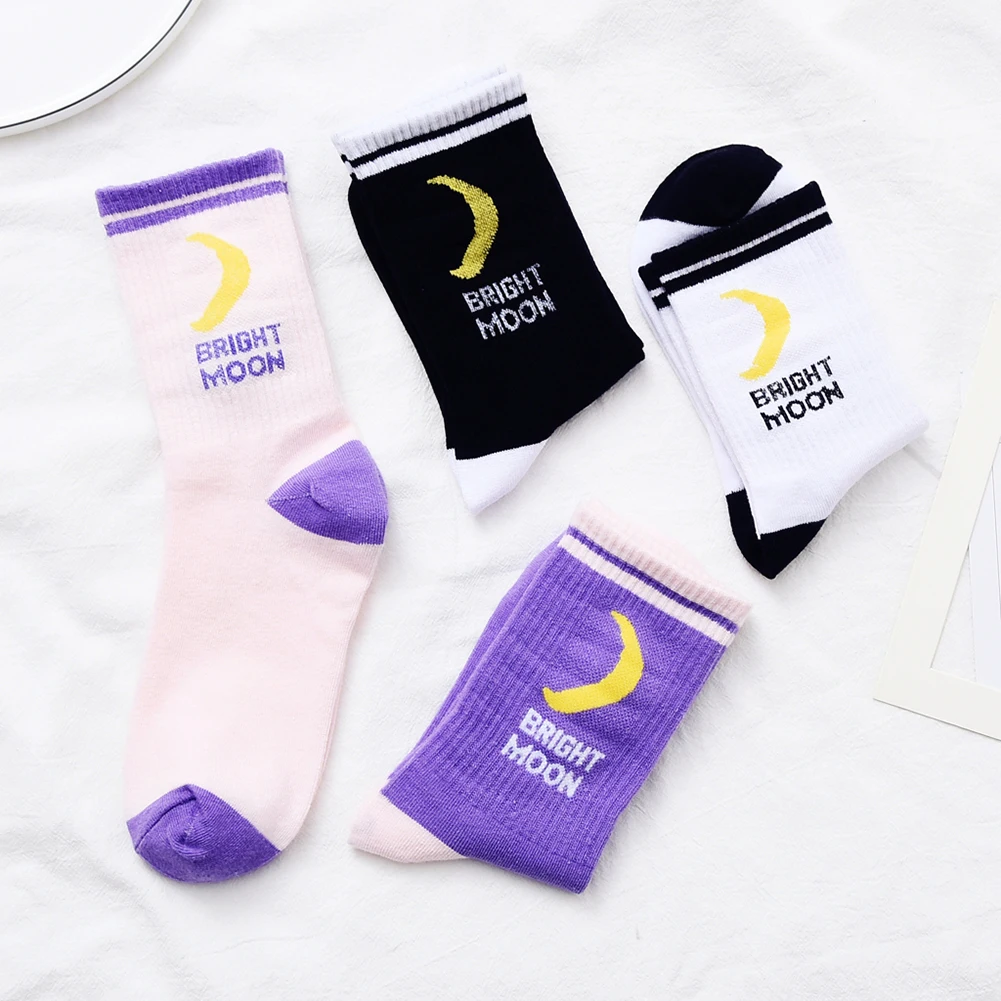 

Fashion Moon Printed Cotton Socks Harajuku Women Soft Warm Elastic Skateboard Sock Hip Hop Pile Heap Sock skarpetki damskie#38