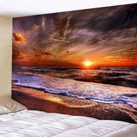 beach sunrise orang sea print fabric tapestry decorative wall art tablecloth bedspread picnic blanket beach throw blanket
