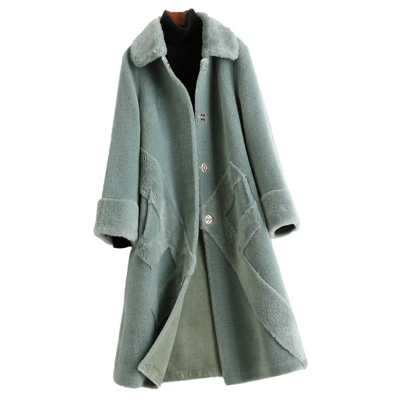 Wool Blend Fur Coat Autumn Winter Women Warm Outerwear Overcoat LF2154
