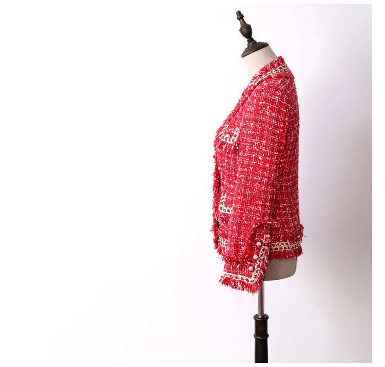 Женская твидовая куртка элегантное красное шерстяное пальто с V образным вырезом