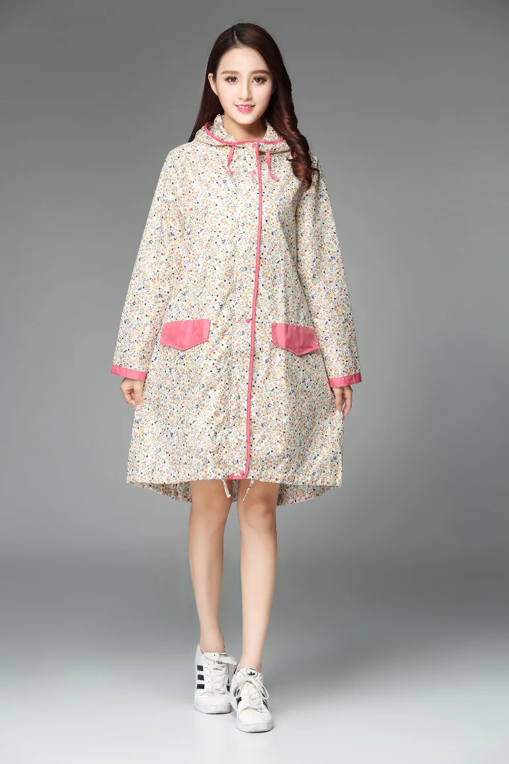 

Blue Rainsuit White Small Floral Red Edge Fashion Adult Female Japanese Korean Style Cute Windbreaker Ultra Thin Belt Q