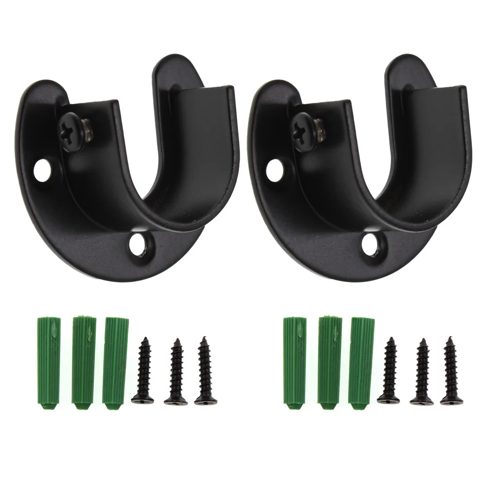 

2PCS Black Closet Rod Bracket,U-Shaped Open Closet Rod Holder,Stainless Steel Shower Curtain Rod Pole End Supports