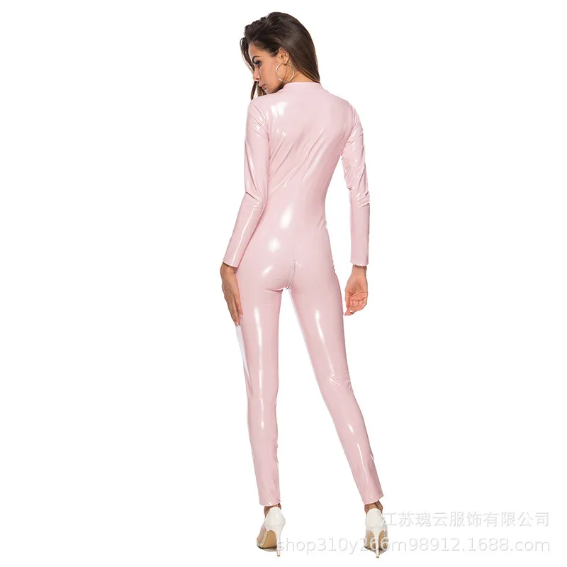 

Plus Size Sexy Leather Bodysuit Crotchless Wet Look Latex Catsuit Zipper Crotch Jumpsuit Pole Dance Rompers Woman Sexy Clubwear