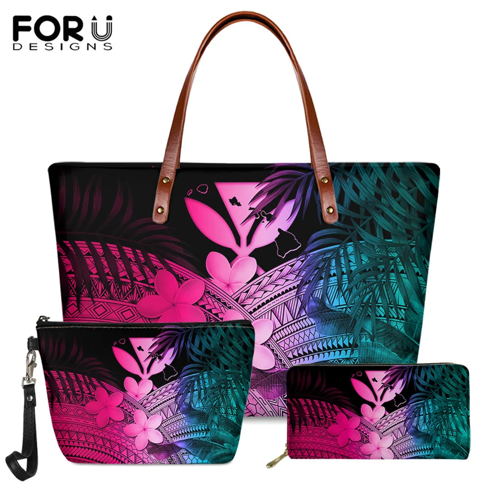 

FORUDESIGNS Luxury Women Tote Bag And Purse Set Hawaii Plumeria And Polynesia Printed Casual Ladies Handbags Shoulder Sac Mujer
