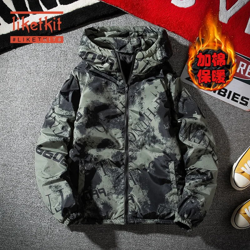 Liketkit мужские зимние куртки с капюшоном 2019 повседневные камуфляжные стеганые