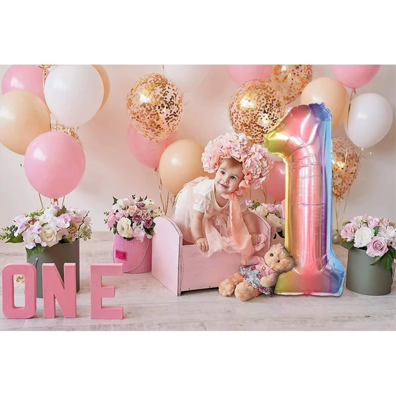 16/32/40 inch Rainbow Color Foil Number Balloons for Birthday Wedding Anniversary Party images - 6