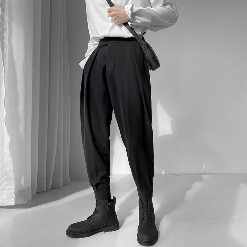 2022 New Design Man Trousers Fashion Harem Pants Black White Velcro Band Elastic Waist Tapered Casual Joggers Pant for Men