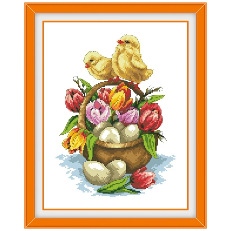 

Chicken and egg cross stitch kit flowers 18ct 14ct 11ct unprint canvas cotton thread counted needlework thread embroidery