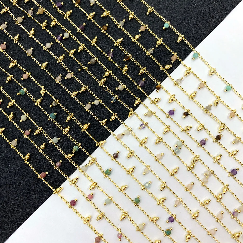 

Golden Handmade Chain Natural Stone Amethyst Labradorite Tiger Eye Stone Charm Copper Chain for DIY Jewelry Necklace Bracelet 1m