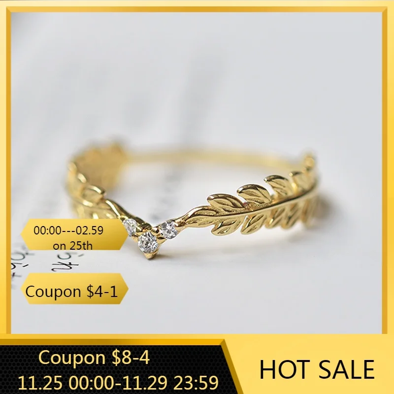 

2021 new gold crown rings for women white zircon leaf Wheat ears