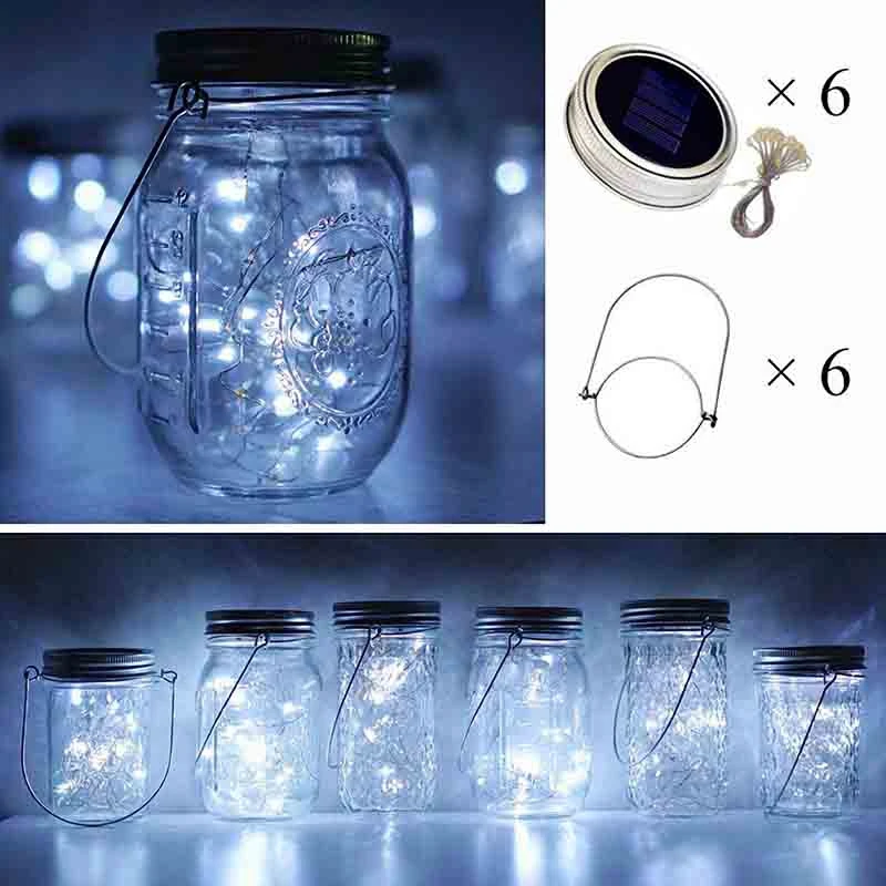

Solar Mason Jar Lid Lights,20 LED Waterproof Fairy Star Firefly String Lights with 6 Hangers (Jar Not Included), for Mason Jar G