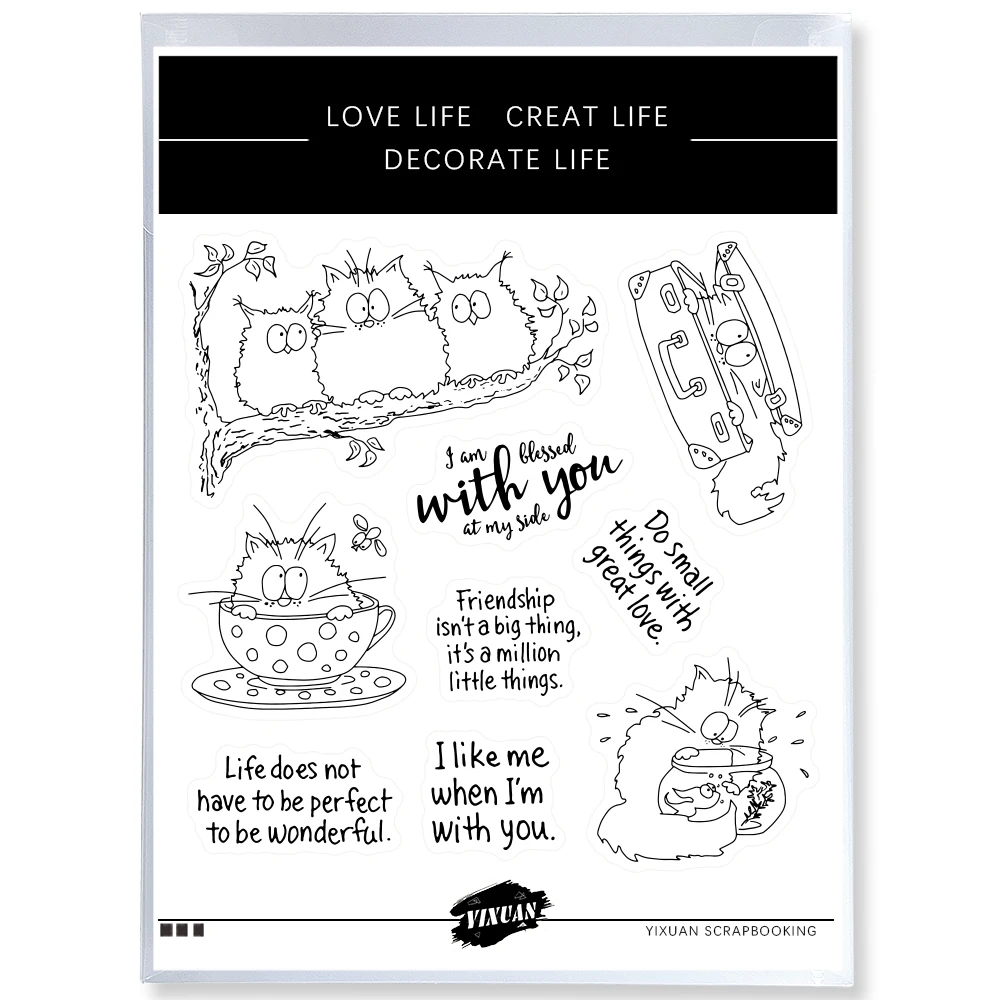 Штампы для вырезания мангокрафт кавайные жирные кошки Сова прозрачные штампы