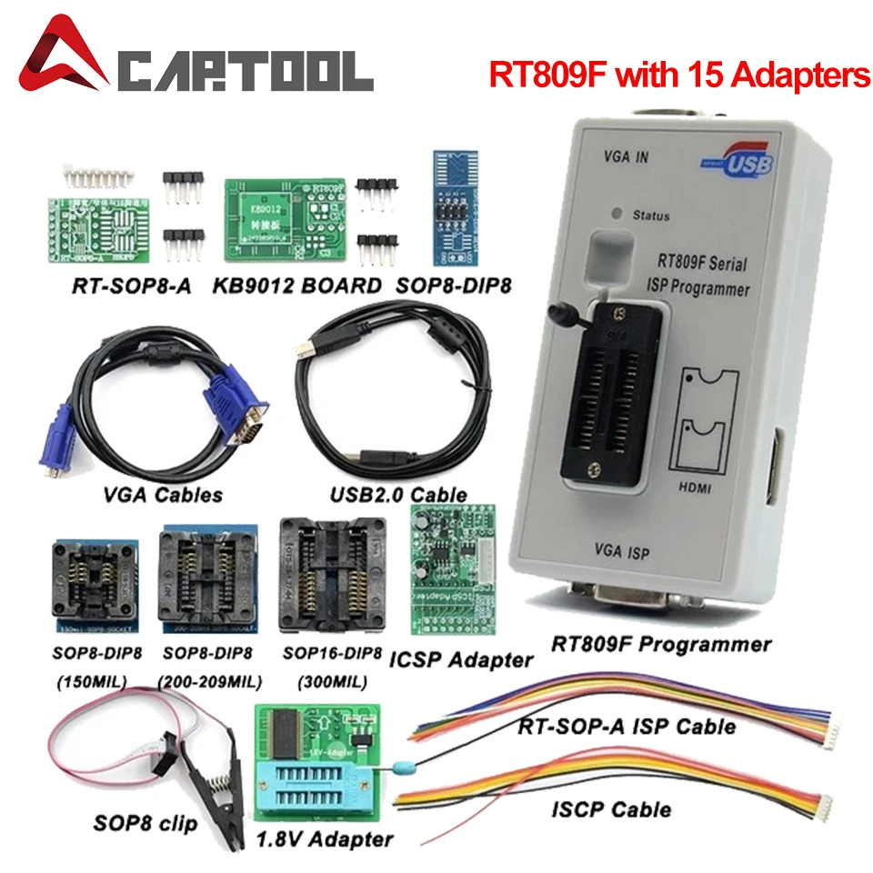 Оригинальный последовательный программатор RT809F ISP с адаптерами + адаптер 1 8 в
