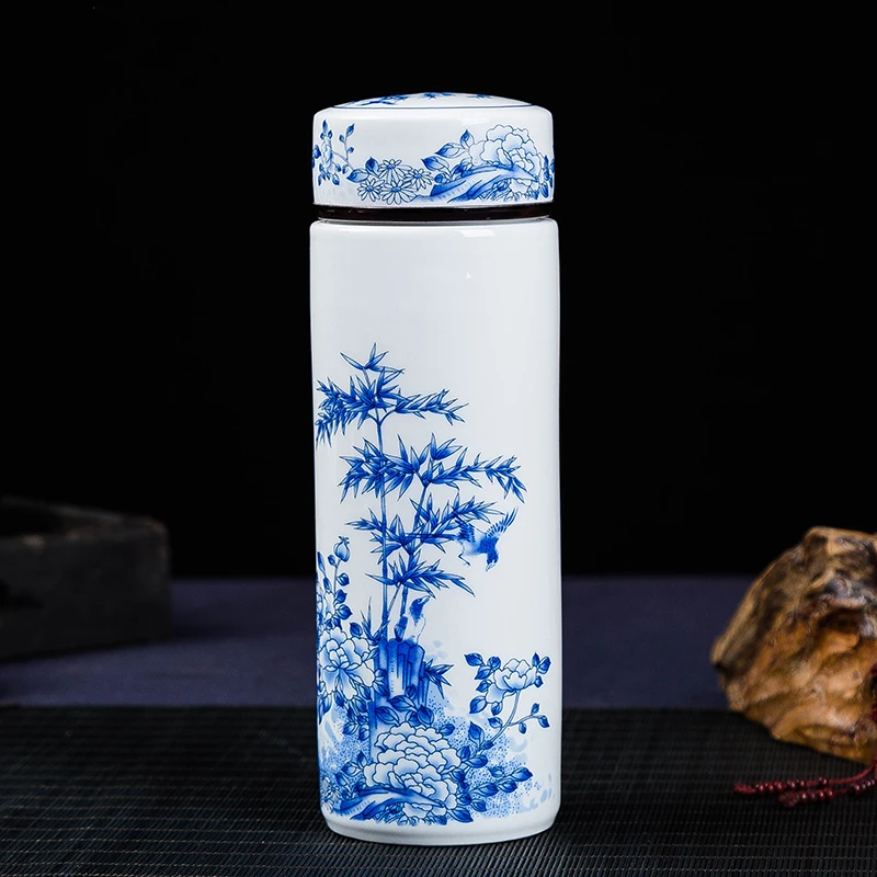 Керамическая чашка-термос Jingdezhen кружка с крышкой сине-белая фарфоровая чашка для