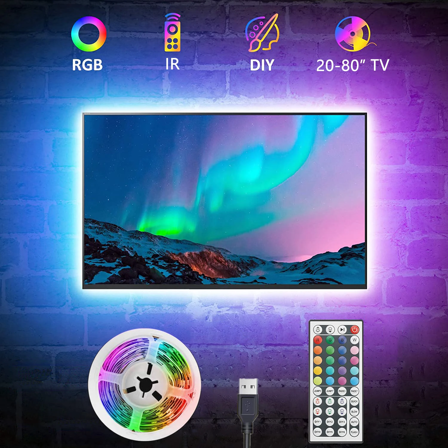 

TV Backlight USB Powered RGB5050 LED Strip Light for 15 - 80 Inch TV, Mirror, PC