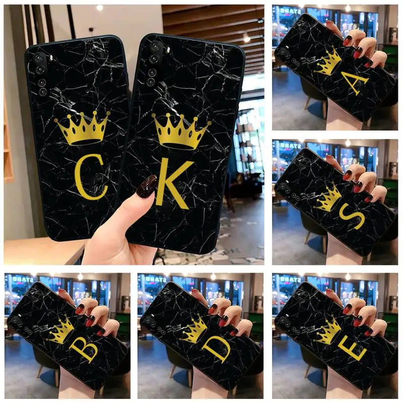 

Custom name Letter Monogram Black Marble Gold crown Phone Case for Huawei P20 P30 P40 lite E Pro Mate 30 20 Pro P Smart 2020 P10